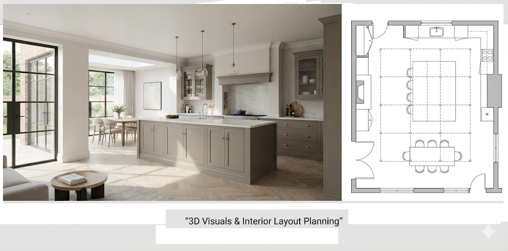 Interior layout planning and 3D visuals by WEDRAWPLANS